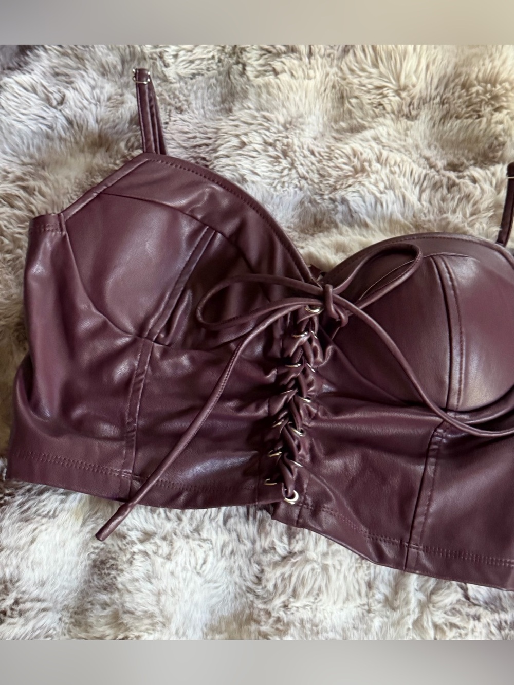 Lace-Up Faux Leather Crop Top